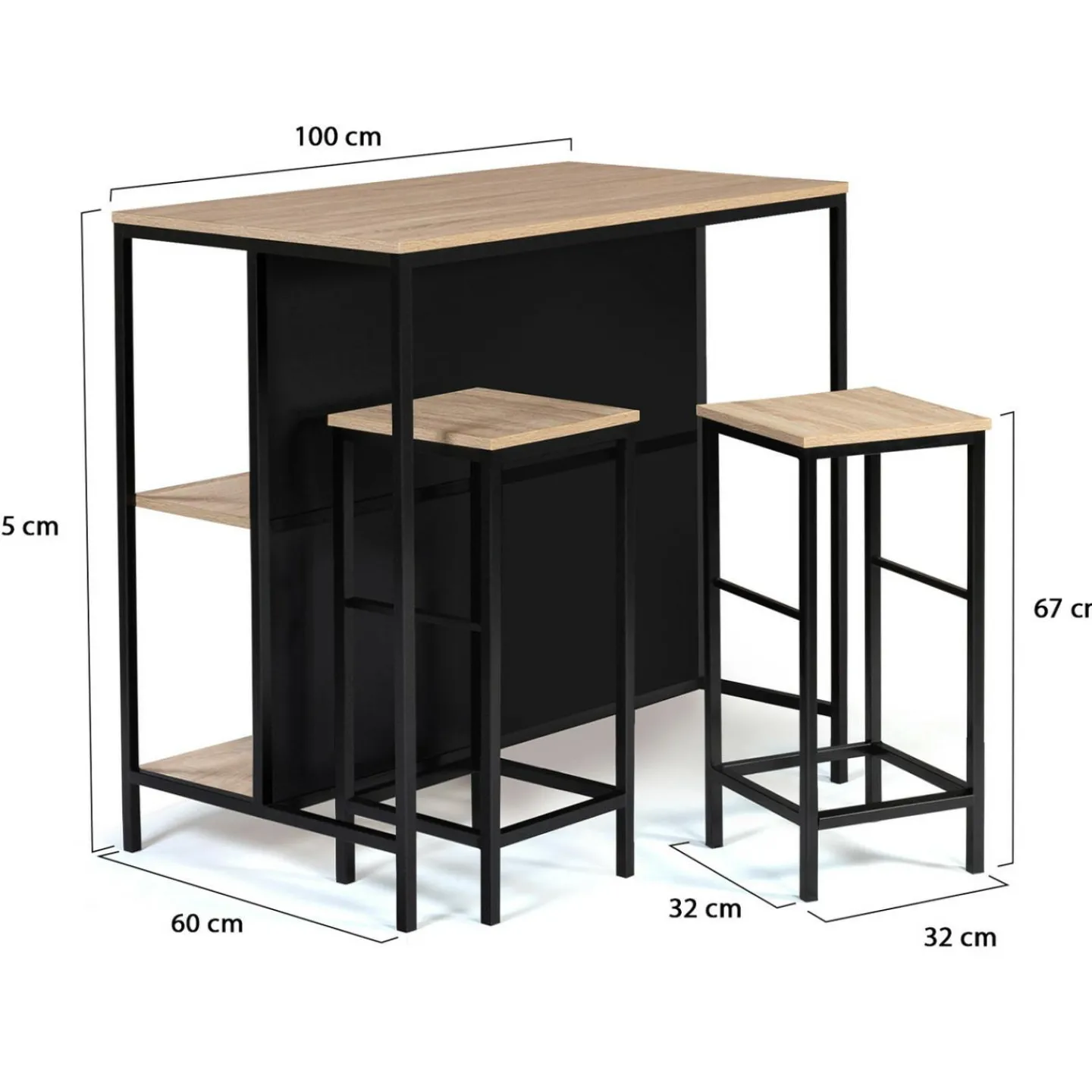 Table bar industriel 2 tabourets*IDMarket Discount