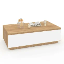 Table basse 110 cm avec porte façon hêtre et blanc*IDMarket New