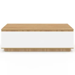 Table basse 110 cm avec porte façon hêtre et blanc*IDMarket New