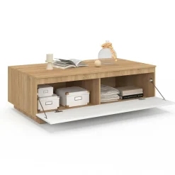 Table basse 110 cm avec porte façon hêtre et blanc*IDMarket New