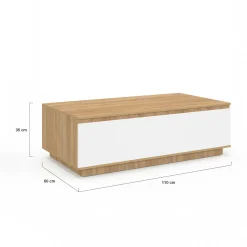 Table basse 110 cm avec porte façon hêtre et blanc*IDMarket New