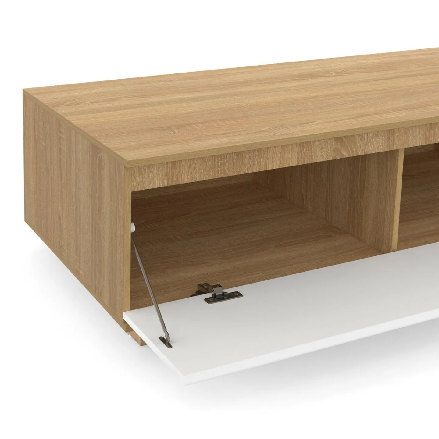 Table basse 110 cm avec porte façon hêtre et blanc*IDMarket New