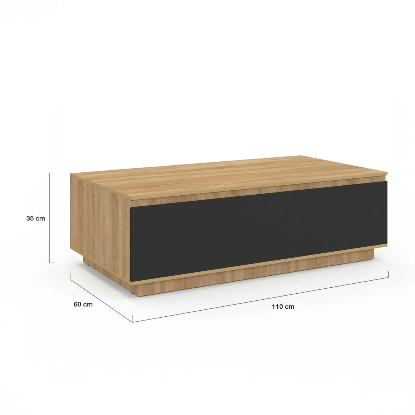 Table basse 110 cm avec porte façon hêtre et noir*IDMarket