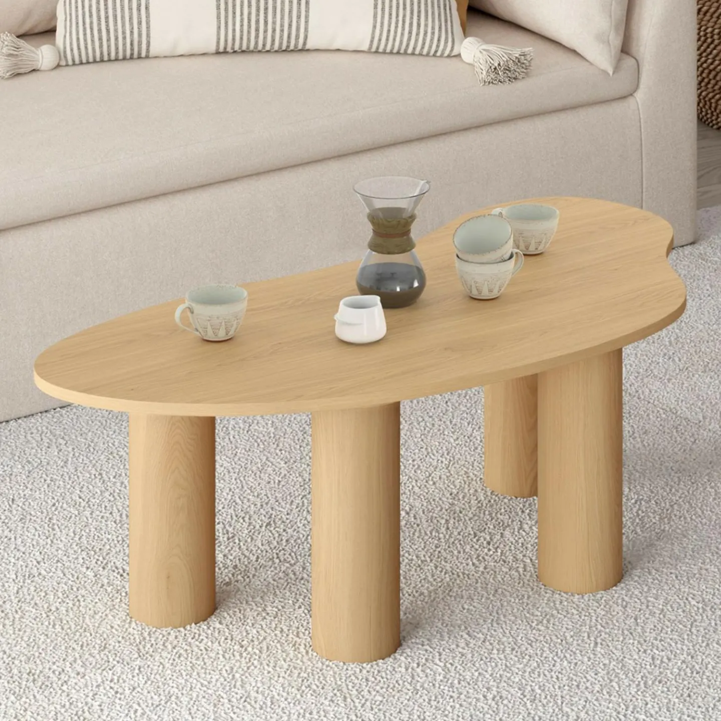Table basse 100 cm bois effet hêtre style organic*IDMarket