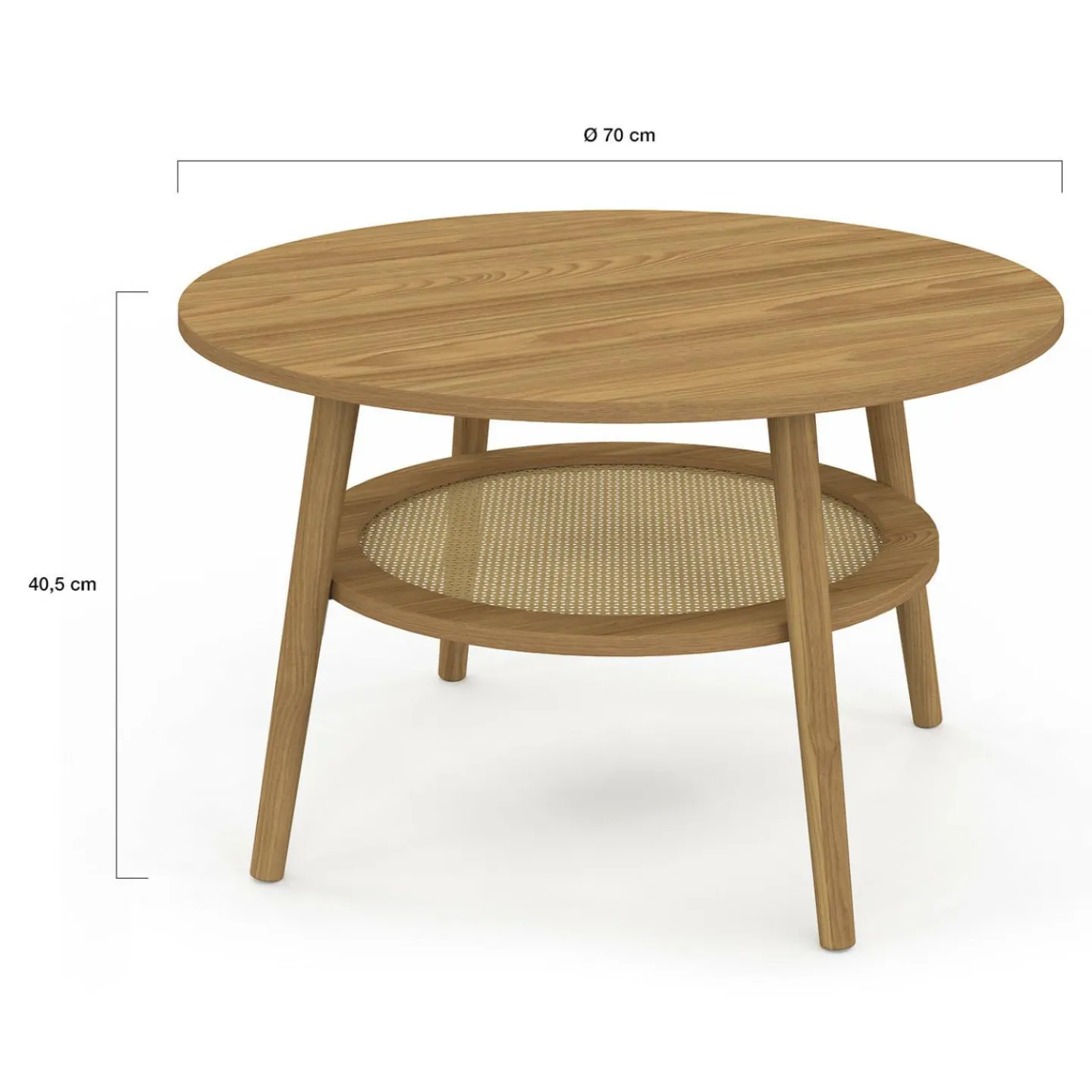 Table basse 70 cm ronde bois façon hêtre et plateau effet naturel cannage*IDMarket