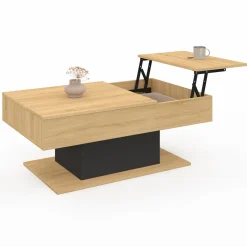 Table basse 2 plateaux relevables bois et noir*IDMarket