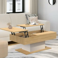 Table basse 2 plateaux relevables bois et blanc*IDMarket Sale