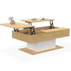 Table basse 2 plateaux relevables bois et blanc*IDMarket Sale