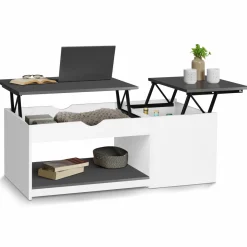 Table basse 2 plateaux relevables bois blanc et gris*IDMarket Outlet