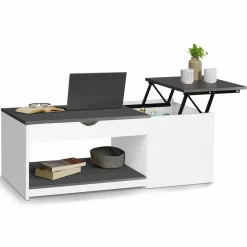 Table basse 2 plateaux relevables bois blanc et gris*IDMarket Outlet