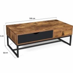 Table basse 2 tiroirs style industriel effet bois vieilli*IDMarket Discount