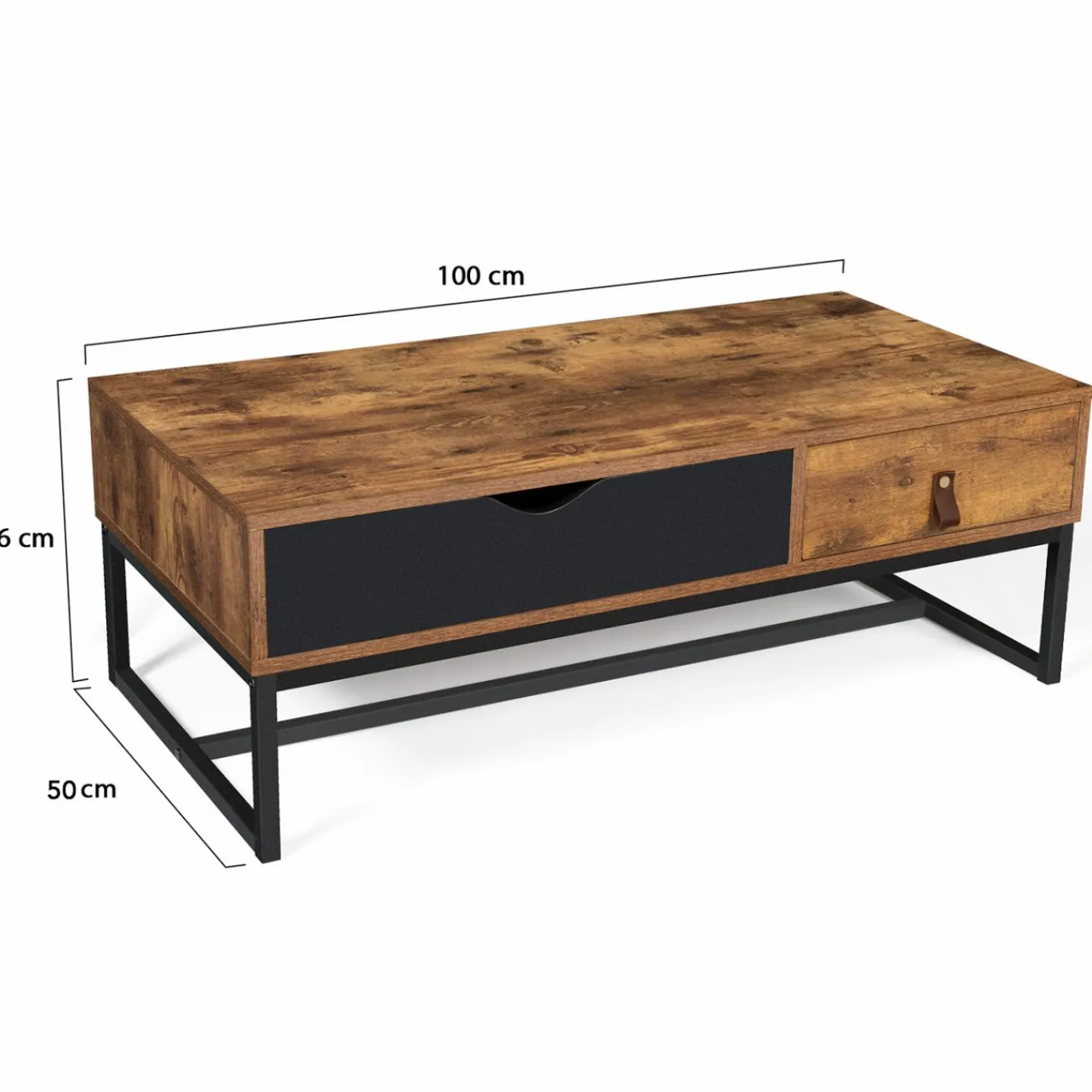 Table basse 2 tiroirs style industriel effet bois vieilli*IDMarket Discount