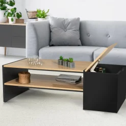 Table basse avec bar bois et noir*IDMarket