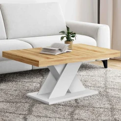 Table basse avec plateau bois et pied en X blanc*IDMarket Clearance