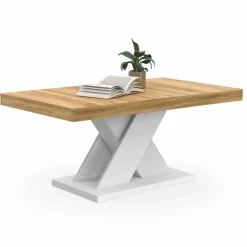 Table basse avec plateau bois et pied en X blanc*IDMarket Clearance
