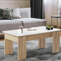 Table basse avec plateau relevable bois blanc et imitation hêtre*IDMarket Hot
