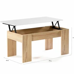 Table basse avec plateau relevable bois blanc et imitation hêtre*IDMarket Hot