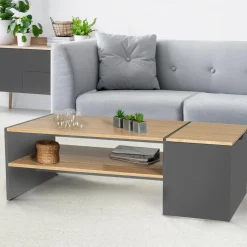 Table basse avec rangement bar 110 cm bois imitation hêtre et gris*IDMarket