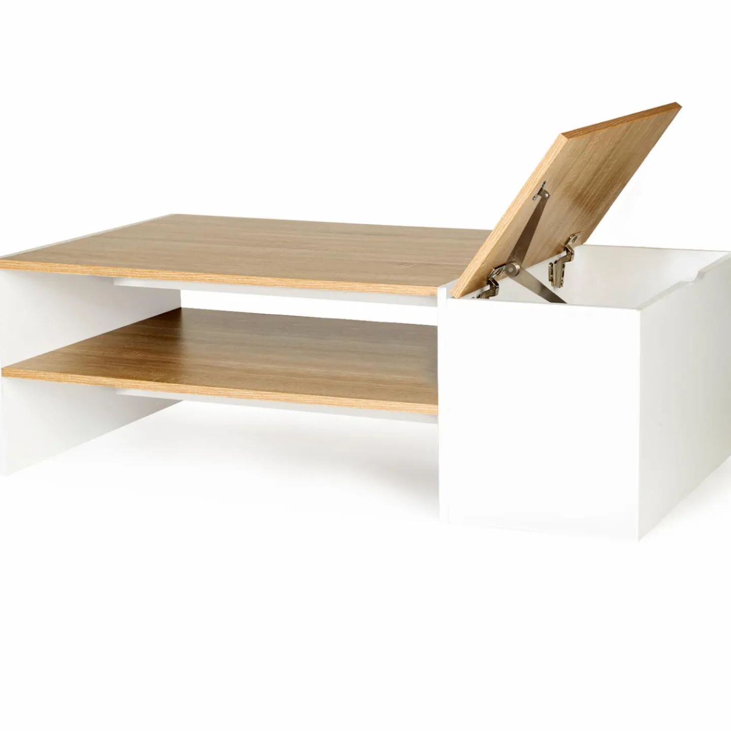 Table basse avec rangement bar 110 cm bois imitation hêtre et blanc*IDMarket Best