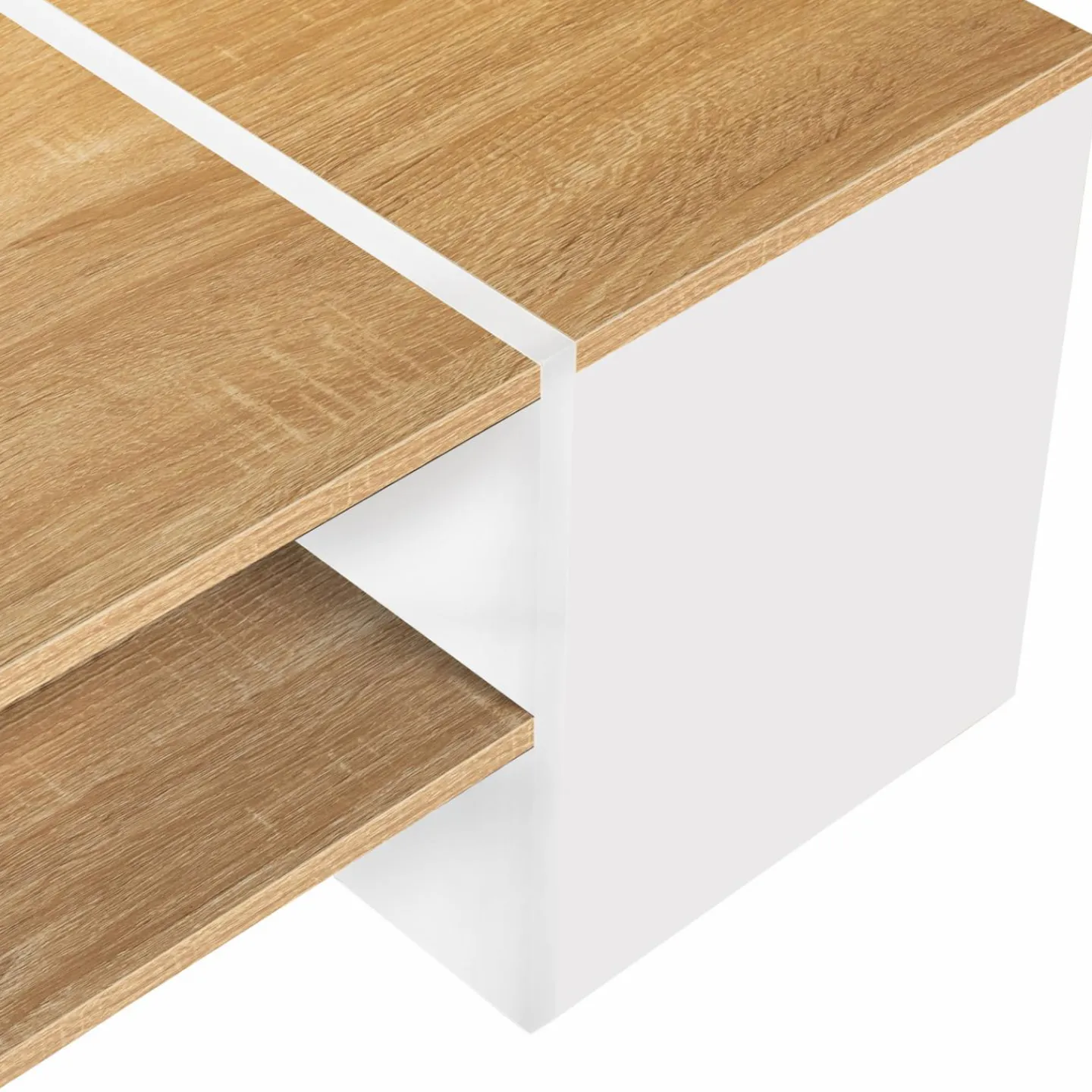 Table basse avec rangement bar 110 cm bois imitation hêtre et blanc*IDMarket Best