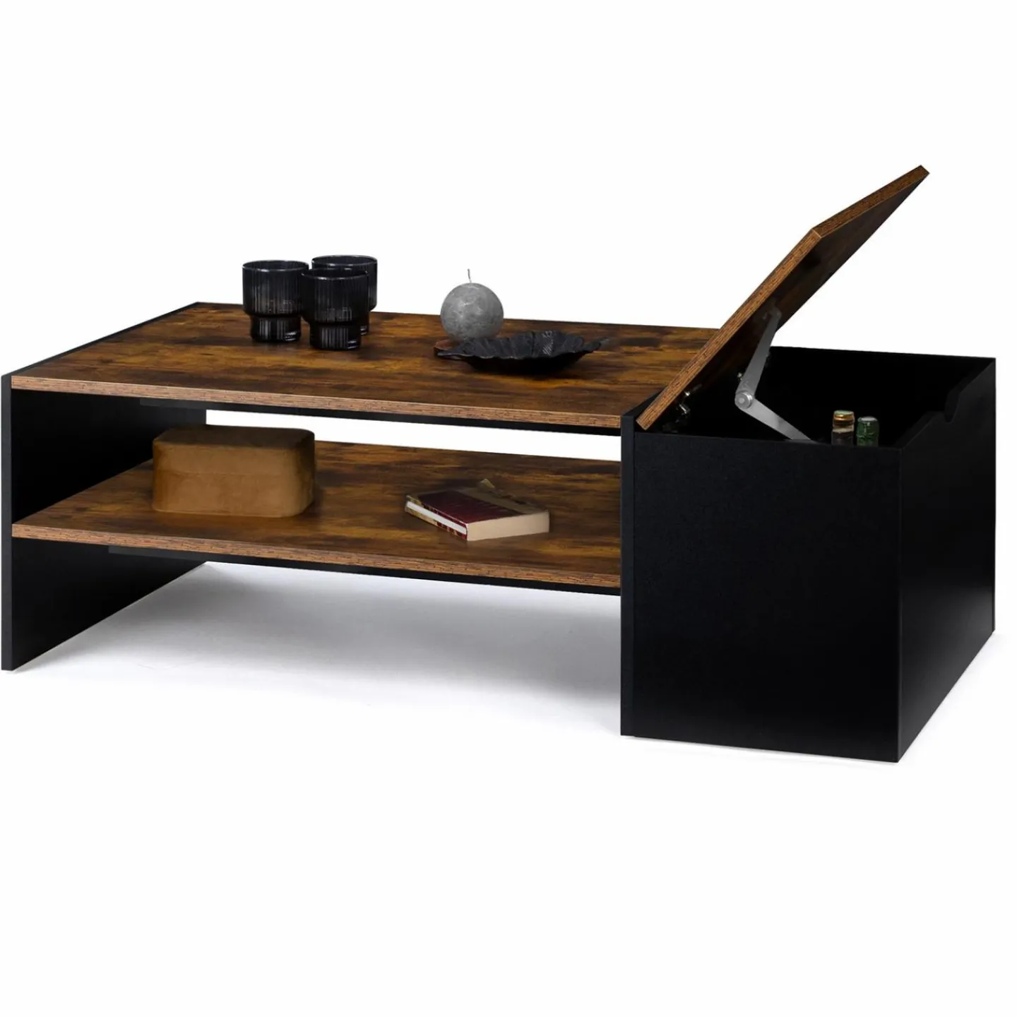 Table basse bar avec coffre bois foncé et noir*IDMarket Sale