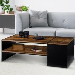 Table basse bar avec coffre bois foncé et noir*IDMarket Sale