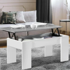 Table basse bois blanc plateau relevable effet béton*IDMarket