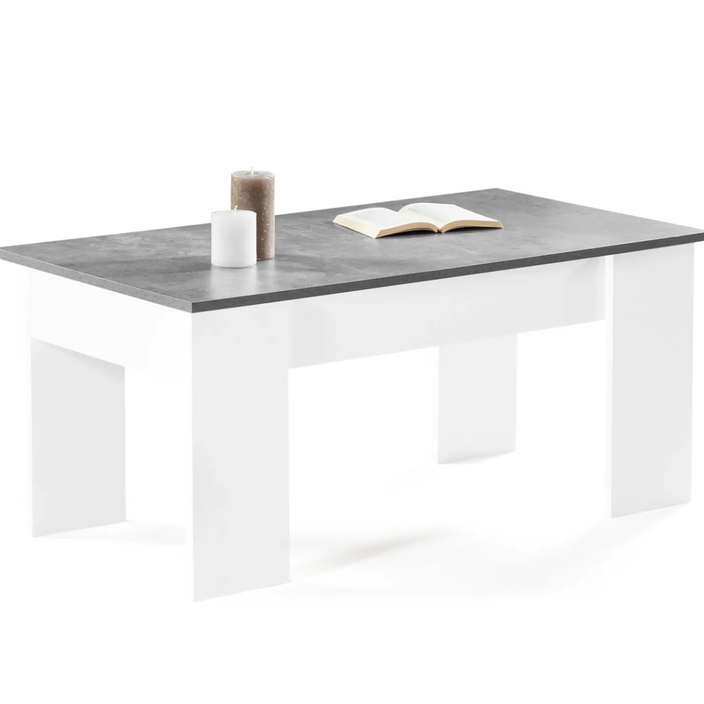 Table basse bois blanc plateau relevable effet béton*IDMarket