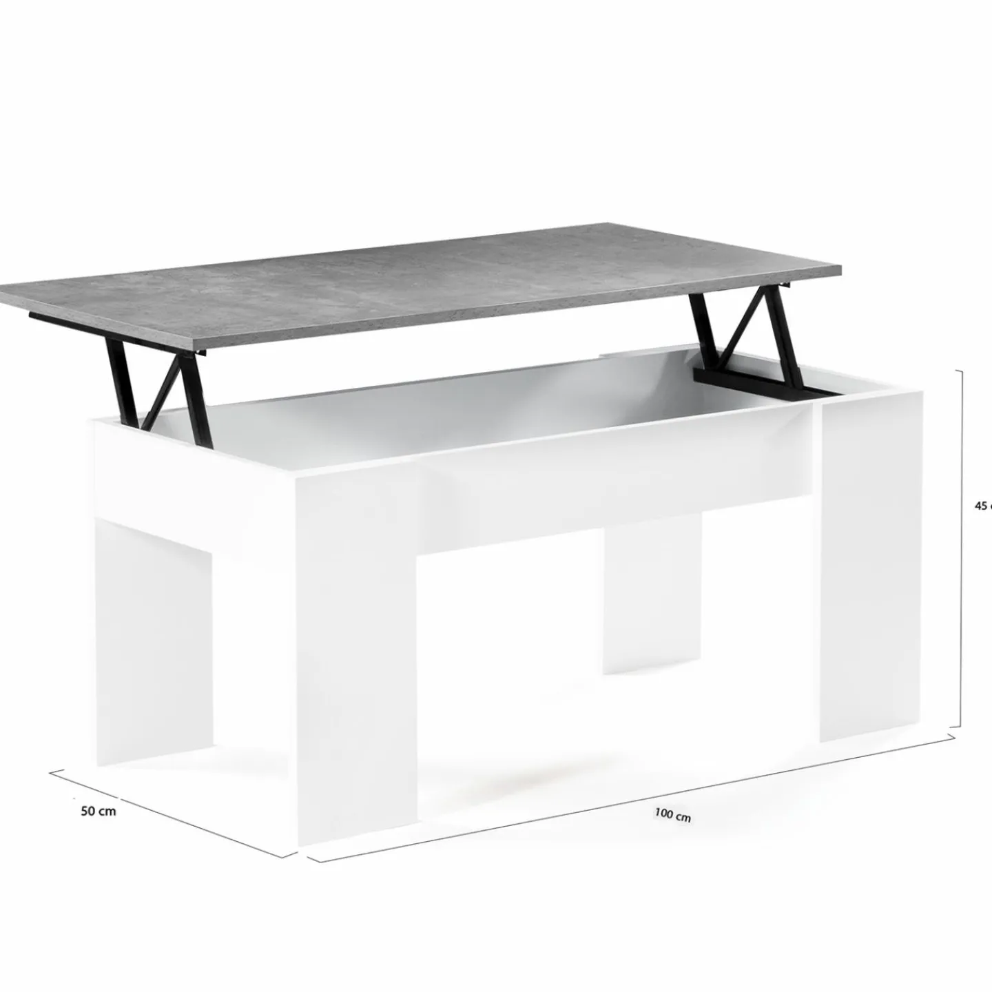 Table basse bois blanc plateau relevable effet béton*IDMarket