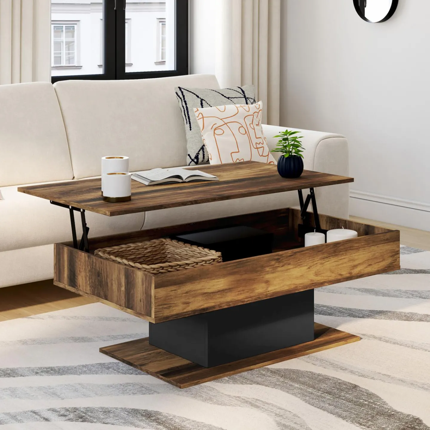 Table basse bois effet vieilli et noir*IDMarket Online