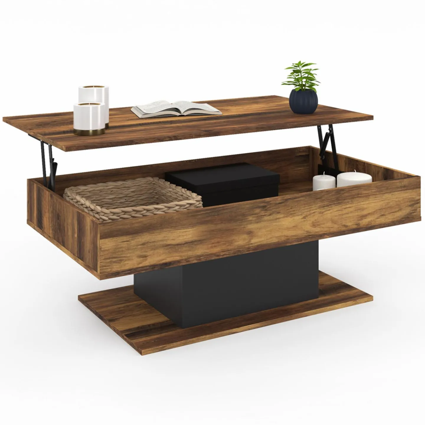 Table basse bois effet vieilli et noir*IDMarket Online