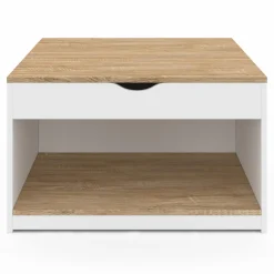 Table basse carrée blanche avec plateau relevable et coffre bois*IDMarket New