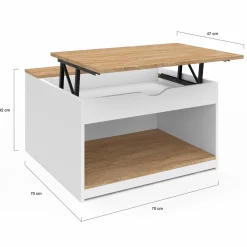 Table basse carrée blanche avec plateau relevable et coffre bois*IDMarket New