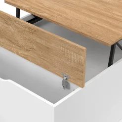 Table basse carrée blanche avec plateau relevable et coffre bois*IDMarket New