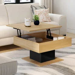 Table basse carrée bois et noir avec plateau relevable*IDMarket Hot