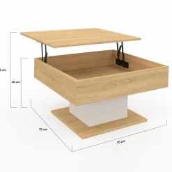 Table basse carrée bois et blanc avec plateau relevable*IDMarket Outlet