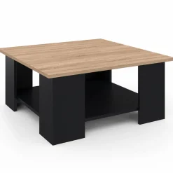 Table basse carrée noire avec plateau imitation hêtre*IDMarket Outlet