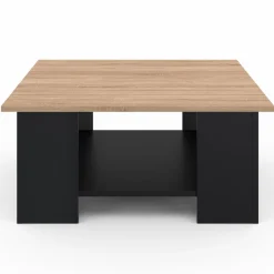 Table basse carrée noire avec plateau imitation hêtre*IDMarket Outlet