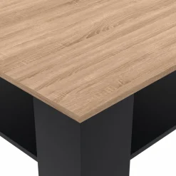 Table basse carrée noire avec plateau imitation hêtre*IDMarket Outlet