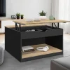 Table basse carrée noire avec plateau relevable et coffre bois*IDMarket Discount