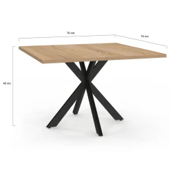 Table basse carrée pied araignée 70 cm bois et noir*IDMarket