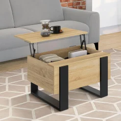 Table basse carrée plateau relevable bois et noir*IDMarket