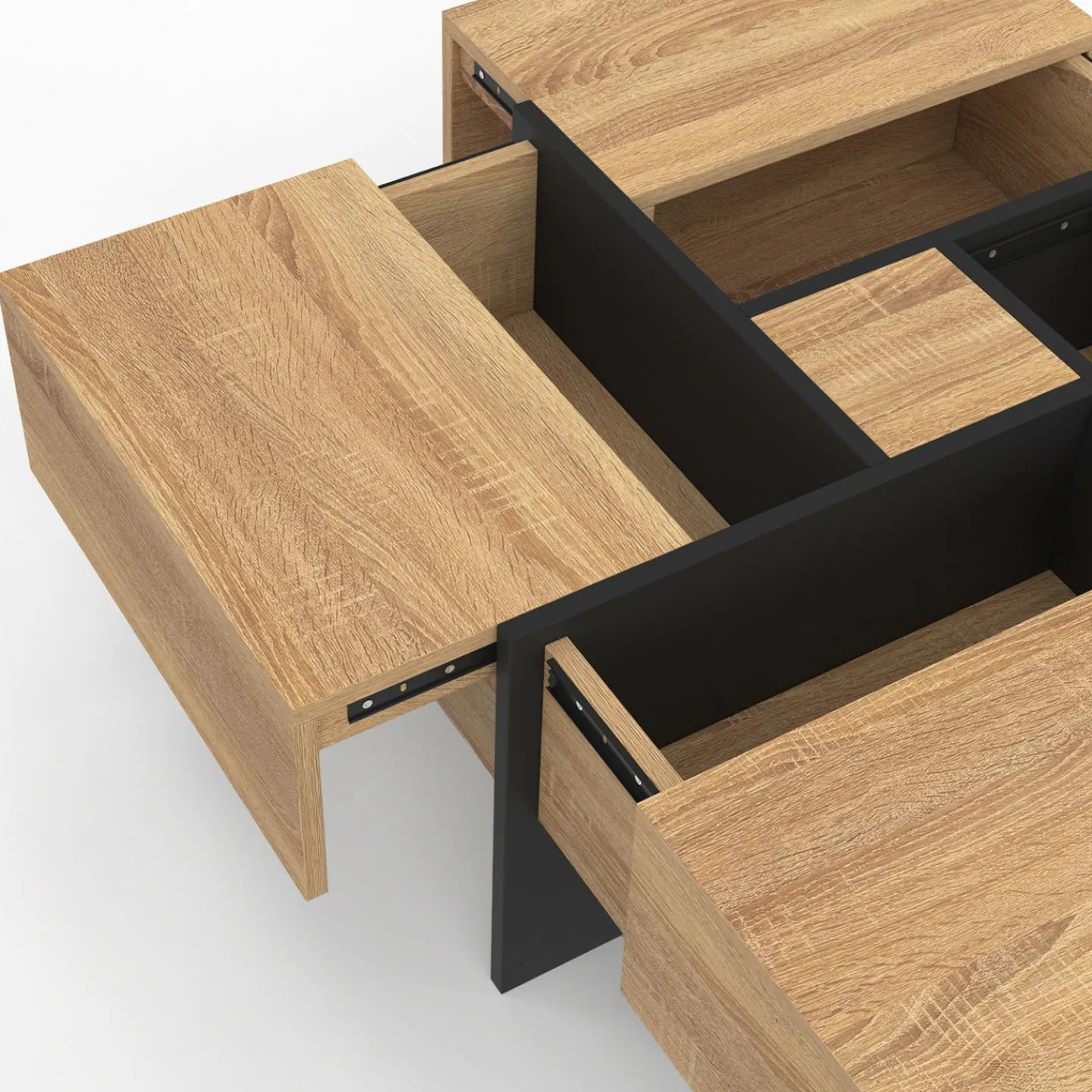 Table basse carrée tiroirs bois noir*IDMarket Online