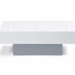 Table basse coulissante blanche et grise avec rangement mini bar intégré*IDMarket New