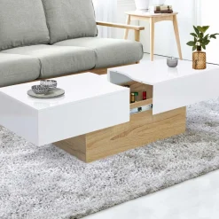 Table basse design blanche avec rangement mini bar intégré*IDMarket New