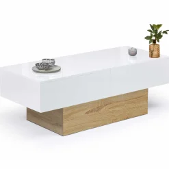 Table basse design blanche avec rangement mini bar intégré*IDMarket New