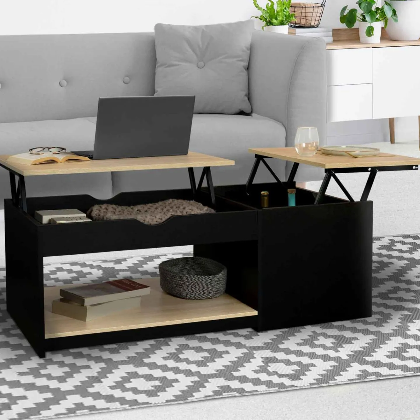 Table basse double plateau relevable noir et bois*IDMarket Clearance