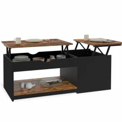 Table basse double plateau relevable bois foncé effet vieilli et noir avec coffre*IDMarket New