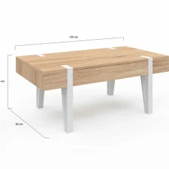 Table basse en bois pied épingle blanc avec 1 tiroir*IDMarket Discount
