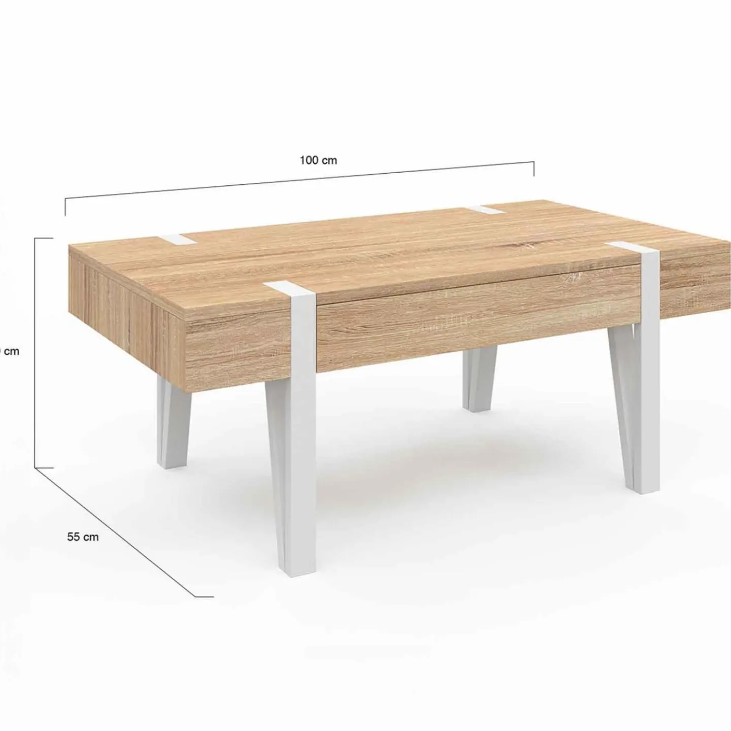 Table basse en bois pied épingle blanc avec 1 tiroir*IDMarket Discount